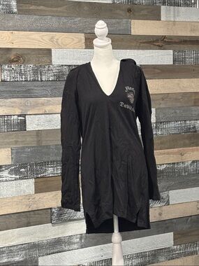 Harley-Davidson Black Women's Long-Sleeve V-Neck Tunic with Hood